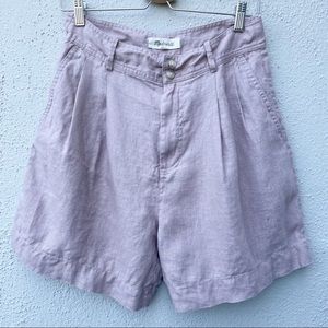 Madewell lavender pleated linen high waist shorts Sz 8